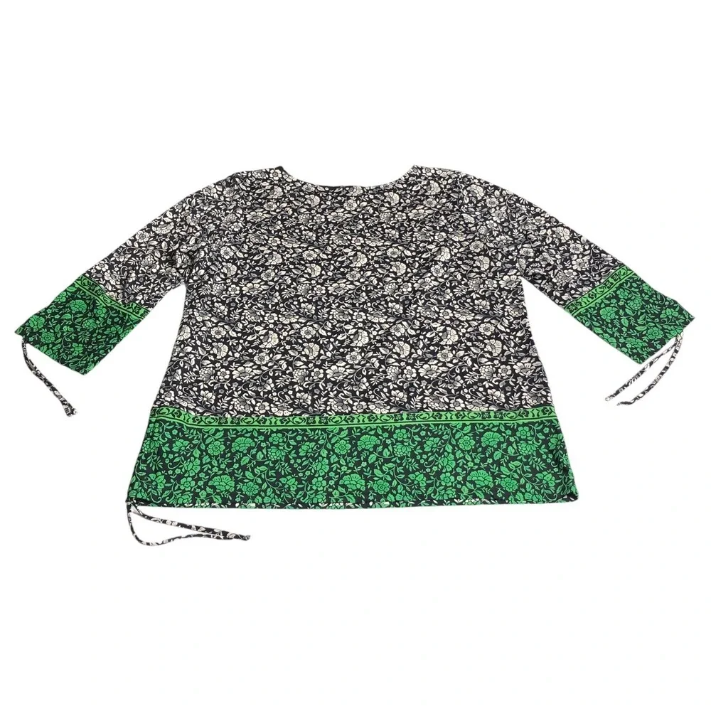 Linea by Louis Dell'Olio Top Large Floral Ruched Sleeve Liquid Knit Artsy Boho